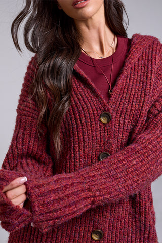 Tribal Long Oversized Cardigan Sweater in Heathered Pinot