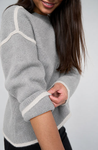 Liverpool Long Sleeve Light Heather Grey Sweater with Cream Tulip Hem