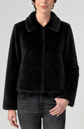 Liverpool Collared Faux Fur Coat in Black
