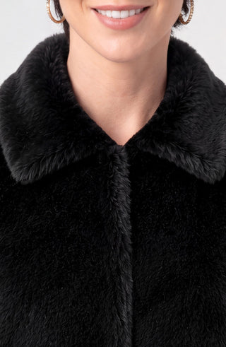 Liverpool Collared Faux Fur Coat in Black