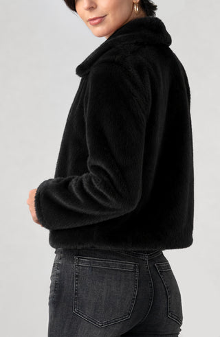 Liverpool Collared Faux Fur Coat in Black