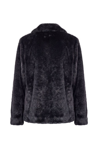 Liverpool Collared Faux Fur Coat in Black