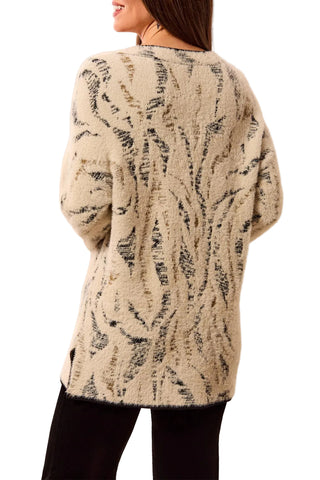 Tribal Animal Print V-Neck Sweater in Dullgold