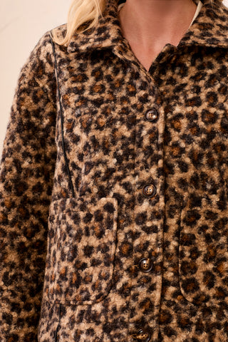 Tribal Animal Print Button Front Coat with Lining in Hickory