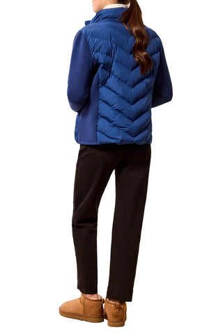 Tribal Zip Front Puffer with Removable Hood in Estate Blue