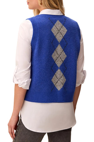 Tribal Argyle Sweater Vest with Buttons in Cobalt