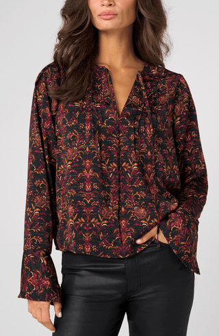 Liverpool Long Sleeve Black & Burgundy Top with Pintuck