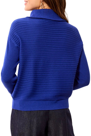 Tribal Soft Zip-Up V-Neck Sweater in Electric Blue