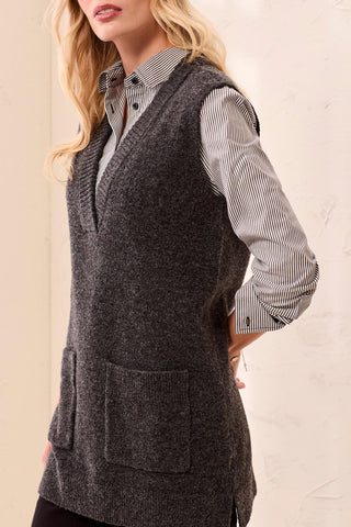Tribal Sleeveless Tunic Sweater with Pockets in Charcoal