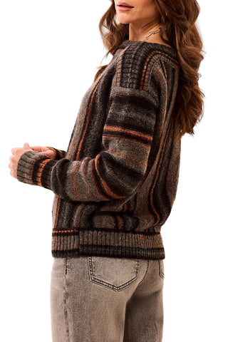 Tribal Yarn Dye Boat Neck Sweater in Multi Steel