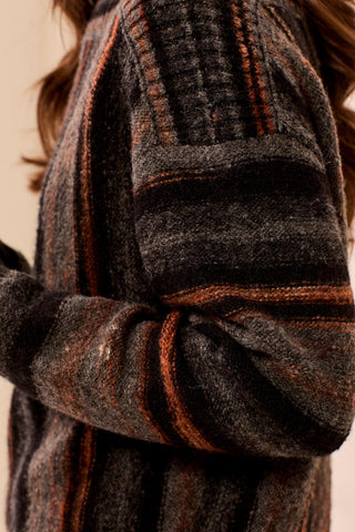 Tribal Yarn Dye Boat Neck Sweater in Multi Steel