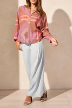 Load image into Gallery viewer, Tribal Flowy Dolman Sleeve Blouse with Self-Covering Buttons, Passionfruit
