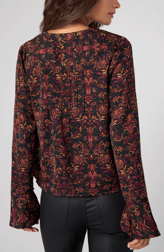 Liverpool Long Sleeve Black & Burgundy Top with Pintuck