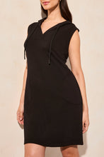 Load image into Gallery viewer, Tribal Sleeveless Hooded Dress with Pockets Black
