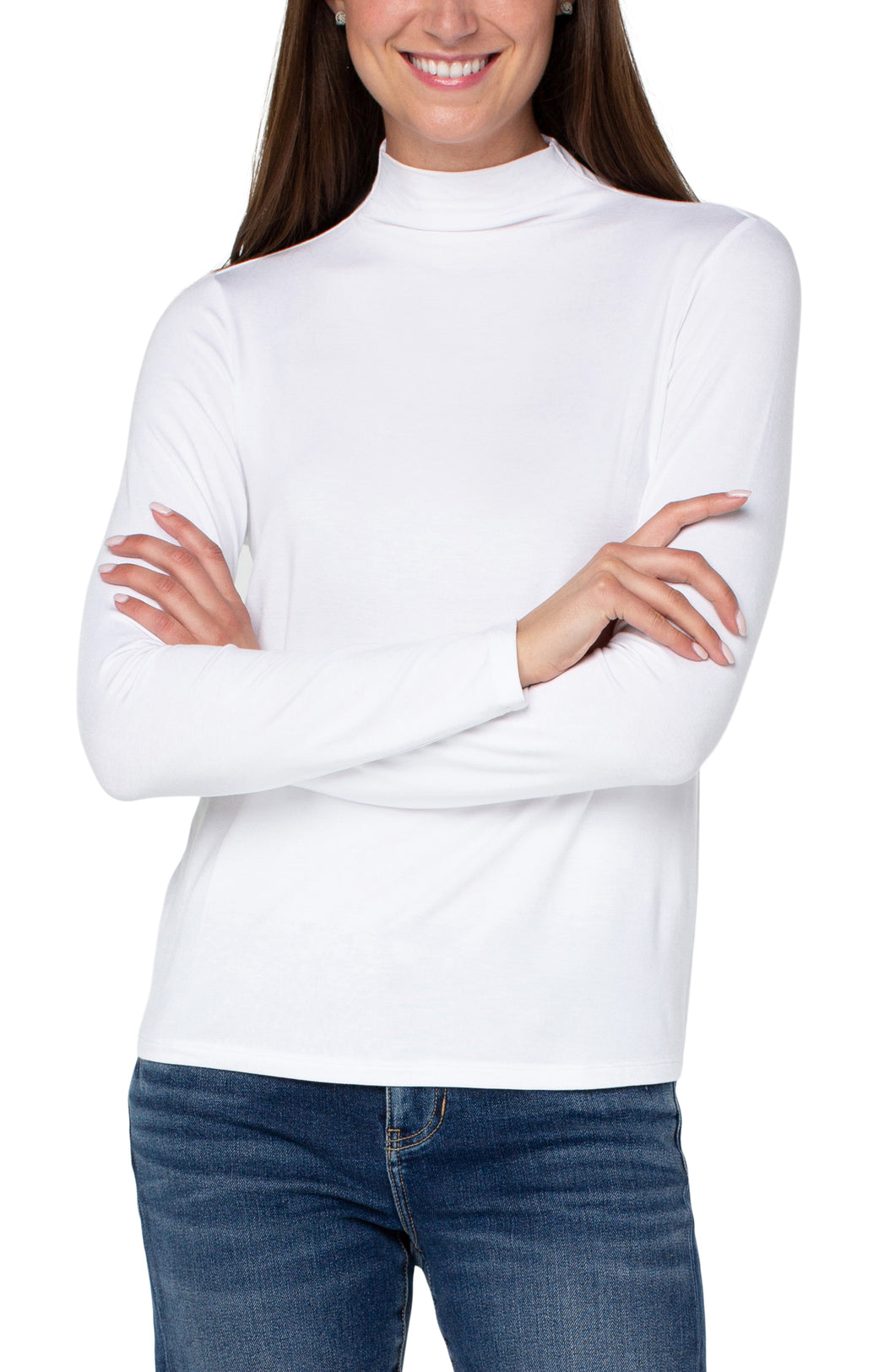 Liverpool White Long Sleeve Mock Neck Knit Top