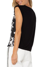 Load image into Gallery viewer, Liverpool Sleeveless Woven Knit Top, Black &amp; White Floral
