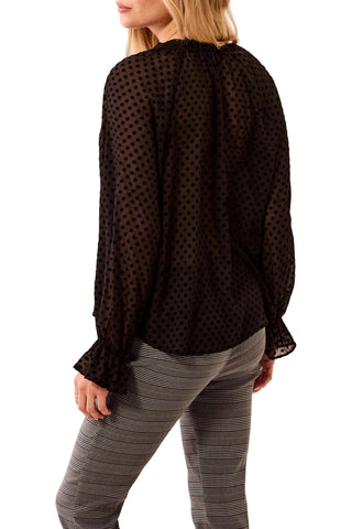 Tribal Button Front Blouse with Tie in Black