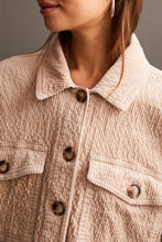 Load image into Gallery viewer, Tribal Crop Denim Shacket with Patch Pockets in Beige
