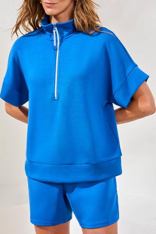 Tribal Techno Lux Mock Neck Zip Top in Turkishsea