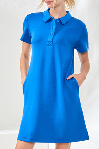 Tribal Techno Lux Scuba Short Sleeve Polo Dress in Turkishsea
