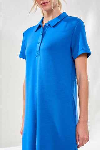 Tribal Techno Lux Scuba Short Sleeve Polo Dress in Turkishsea