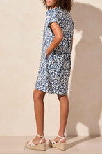 Load image into Gallery viewer, Tribal Ruffle-Sleeve Notch Neck Shift Dress, Blueleaf
