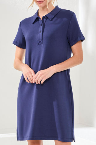 Tribal Techno Lux Scuba Short Sleeve Polo Dress in Jet Blue