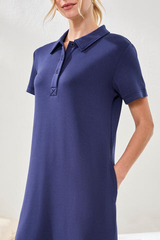 Tribal Techno Lux Scuba Short Sleeve Polo Dress in Jet Blue