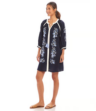 Load image into Gallery viewer, Karen Kane Blouson Sleeve Embroidered Peasant Dress, Navy
