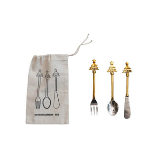 Brass & Stainless Steel Utensils with Christmas Tree Handles