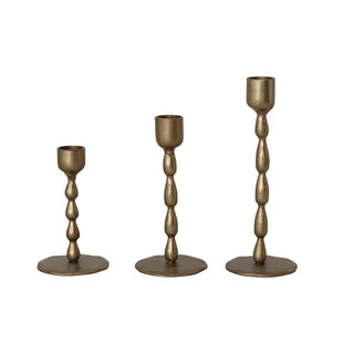 Hand-Forged Iron Taper Holders in Antique Brass Assorted