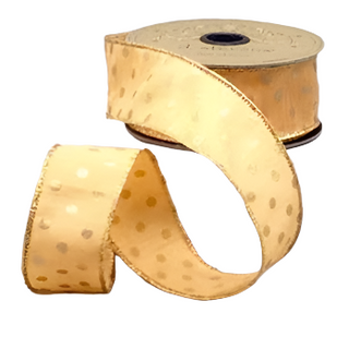 Light Orange Faux Dupion Gold Metallic Polka Dot Ribbon - SOLD BY THE FOOT