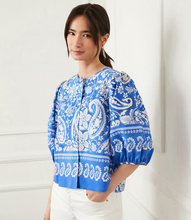 Load image into Gallery viewer, Karen Kane Puff Sleeve Button-Front Shirt, Blue Floral Paisley
