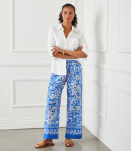 Load image into Gallery viewer, Karen Kane Drawstring Pants, Blue Floral Paisley
