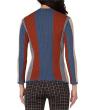 Load image into Gallery viewer, Liverpool Color Blocked Vertical Striped Ribbed Knit 3/4 Sleeve Sweater
