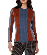 Load image into Gallery viewer, Liverpool Color Blocked Vertical Striped Ribbed Knit 3/4 Sleeve Sweater
