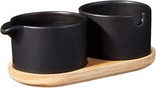 Load image into Gallery viewer, Stoneware Sugar &amp; Creamer on Wood Tray
