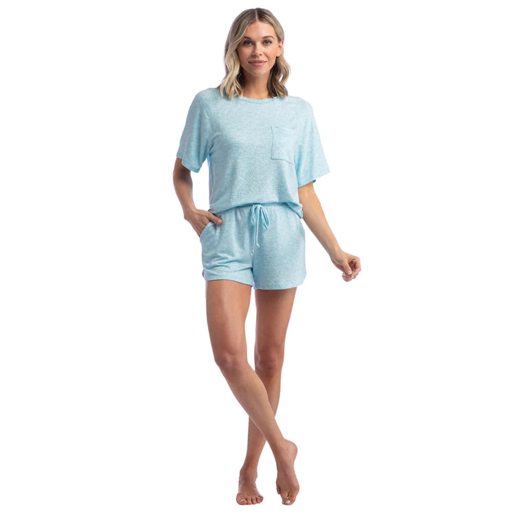Softies Heather Glacier Blue Dream Slouchy Tee Top with Shorts Lounge Set