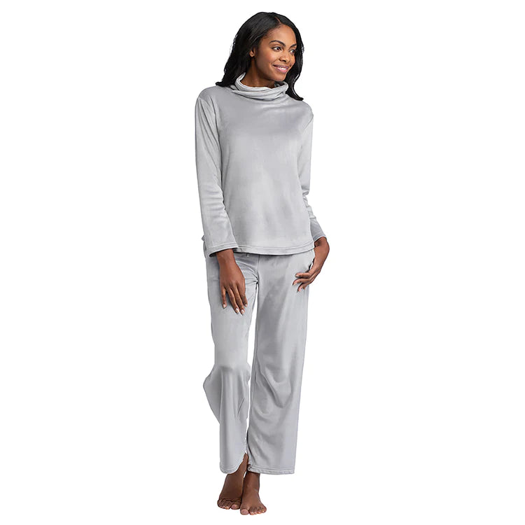 Softies Grey Feather Velour Funnel Neck Lounge Set