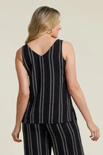 Load image into Gallery viewer, Tribal Linen Blend Black &amp; White Striped Top
