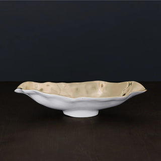 Beatriz Ball Thanni Maia Medium Long Oval Bowl handmade tarnish free aluminum alloy FDA food safe enamel white and gold