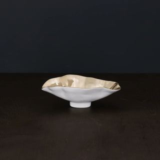 Beatriz Ball Thanni Maia Small Oval Bowl handmade tarnish free aluminum alloy FDA food safe enamel white and gold