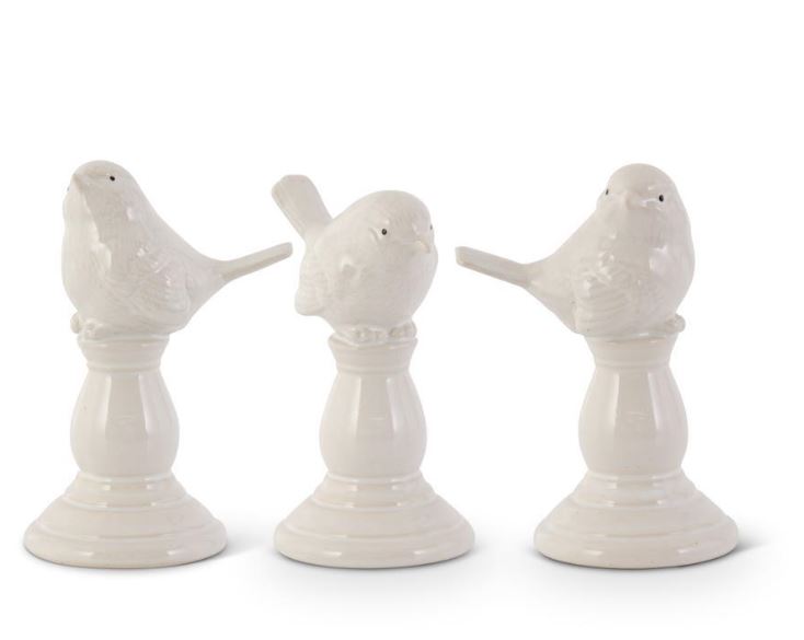 Cream Bird on Pedestal