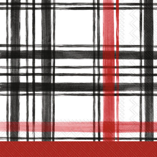 Plaid pattern lunch napkin with red, black, and white colors