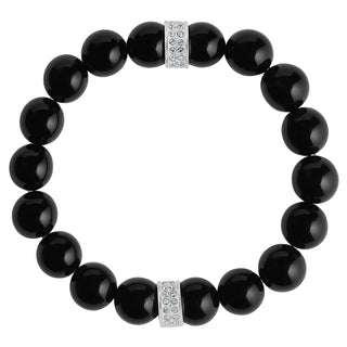 A black beaded bracelet with two meridian stations and hand-set pave crystals. Brighton Black Meridian Stretch Bracelet