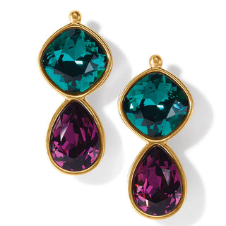 A pair of brushed gold drop earrings with green mercury accents, part of the Brighton Jewelry line. Brighton Brushed Gold/Green Mercury Post Drop Earrings