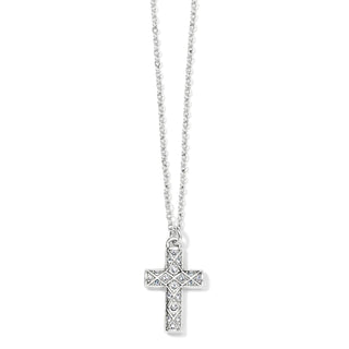 A silver-plated cross necklace with a diamond pattern and adjustable chain. Brighton Diamond Cross Necklace