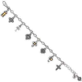A silver and gold plated bracelet with a lobster claw closure, featuring a series of cross charms and other decorative elements. Brighton Eternity Cross Bracelet