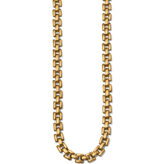 A gold-colored chain necklace with adjustable links, part of the Ferrara collection. Brighton Gold Athena Chain