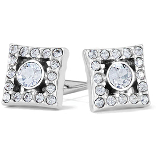 A pair of square-shaped diamond post earrings with a kaleidoscope-like pattern, featuring hand-set fine quality crystals. Brighton Illumina Diamond Post Earrings
